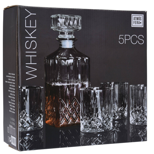 Decantor pentru whiskey, 900 ml, cu 4 pahare