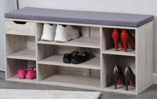 Dulap pentru pantofi cu sertar și loc moale pentru șezut, 101 x 29 x 48 cm, bej