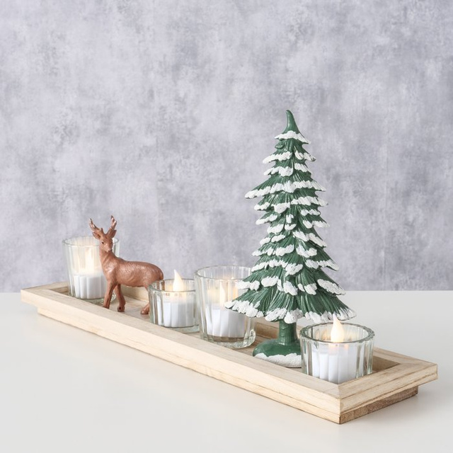 Tavă decorativă cu figurine și suporturi pentru lumânări, lungime 42 cm