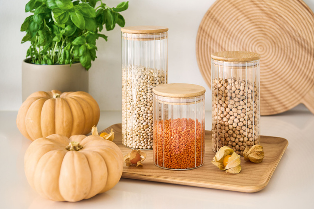 Borcan cu capac din bambus GROOVES, 550 ml