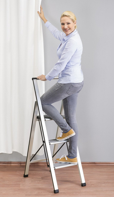 Scară din aluminiu, cu 4 trepte, WENKO, gri