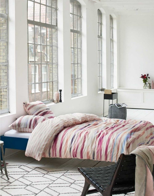 Set de lenjerie din bumbac satinat cu dungi colorate, 140 x 220 cm, Esprit