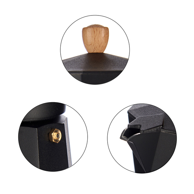 Cafetiera din aluminiu cu maner din lemn, 9 cesti