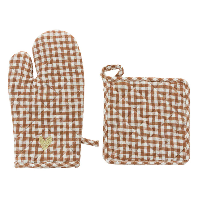 Manusa pentru cuptor cu suport oala din bumbac FLORAL, carouri