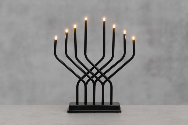 Candelă adventistă LED, 8 lumini, 32 x 27 cm, negru