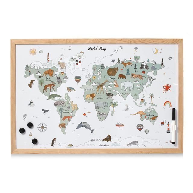 Tabla magnetica, harta lumii, 60 x 40 cm