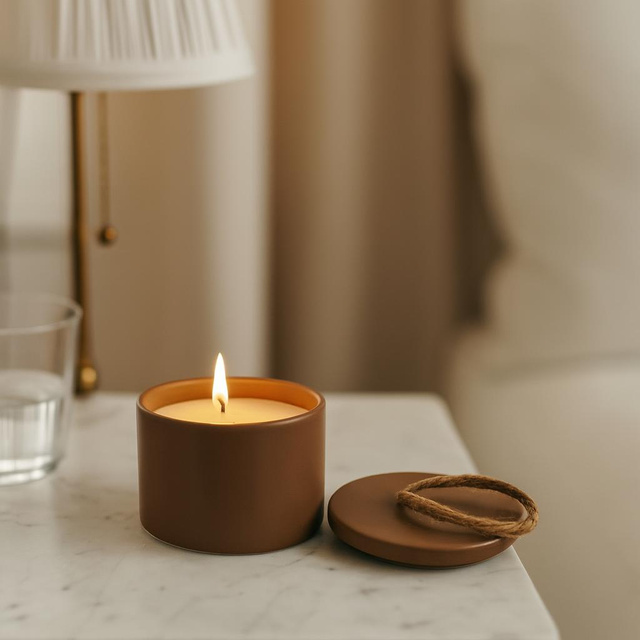 Lumânare în recipient din porțelan HELI, Ø 10 cm, maro