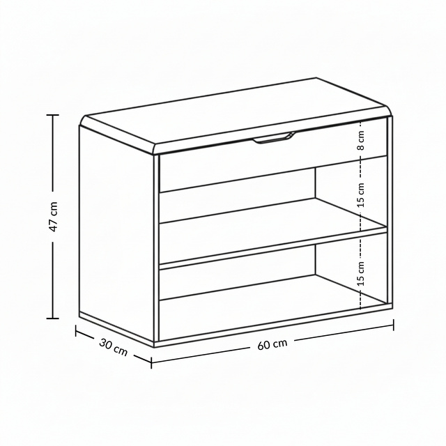 Dulap pentru pantofi cu loc de șezut LEVA, 60 x 30 x 47 cm