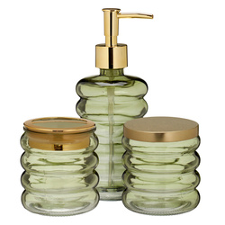 Set de baie HUM, dozator din sticlă, cană, recipient, 3 elemente, verde