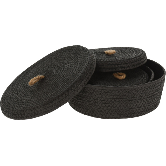 Coșuri de depozitare decorative, capac din iută, 3 buc