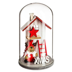 Glob de sticlă cu o casă de Crăciun din lemn, 12 cm