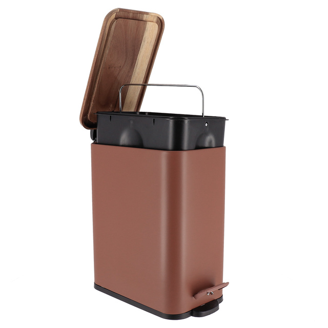 Coș de gunoi îngust pentru baie MONO cu capac din lemn, 5 l