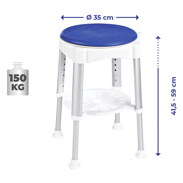 Taburet pentru dus, sezut pivovant, inaltime 41.5-59 cm