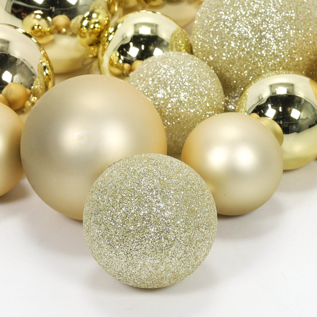 Globuri de sticlă pentru brad în diferite dimensiuni, aurii, 34 buc.