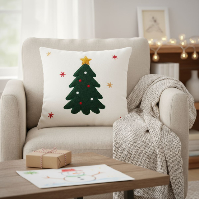 Pernă decorativă, model de sărbătoare, albă 44 x 44 cm, ren.