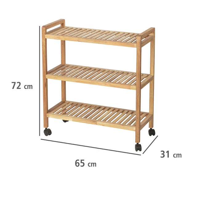Raft pentru baie pe roti NORVEGIA cu trei rafturi, lemn de nuc, 31x65x72 cm, Wenko