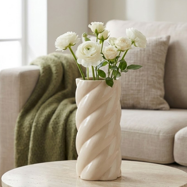 Vază ceramică, Ø 12,5 x 25 cm, ecru