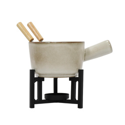 Set fondue de brânză, cratiță de porțelan, 2 furculițe