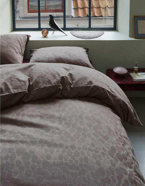 Set de lenjerie din bumbac satinat în nuanță de gri, fețe de pernă decorative cu motiv animalier, Essenza, 200 x 220 cm