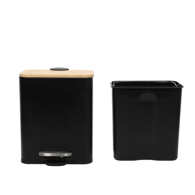 Coș îngust de baie ZETRU, 5 l, cu capac din bambus