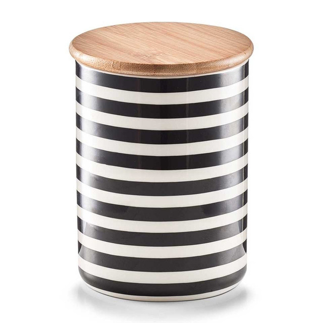 Recipient ceramic STRIPES cu capac din bambus, 580 ml, ZELLER