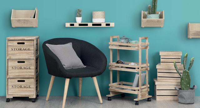 Cărucior de bucătărie din lemn cu 3 rafturi, 82 cm