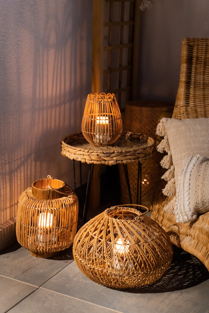 Felinar pentru balcon, rattan, inaltime 22 cm