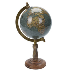 Glob decorativ cu un glob de alama si baza din lemn de mango, 15,5 x 13 x 28 cm