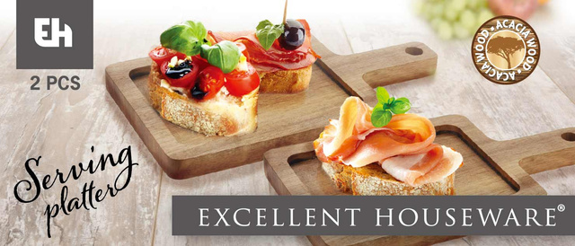 Tăviță de servire din lemn de acacia, 2 bucăți