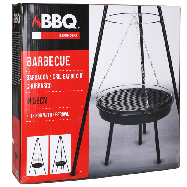 Grătar de grădină cu trei picioare IGNIS, cu focar și grătar, 151 cm