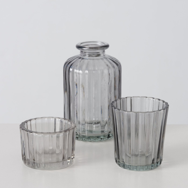 Set decor din sticlă TOLKA, sfeșnice și vază, 10 cm