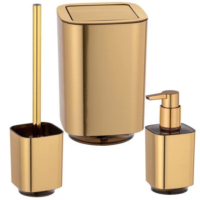 Set accesorii baie AURON, dozator sapun lichid + perie de toaleta + cos baie, WENKO