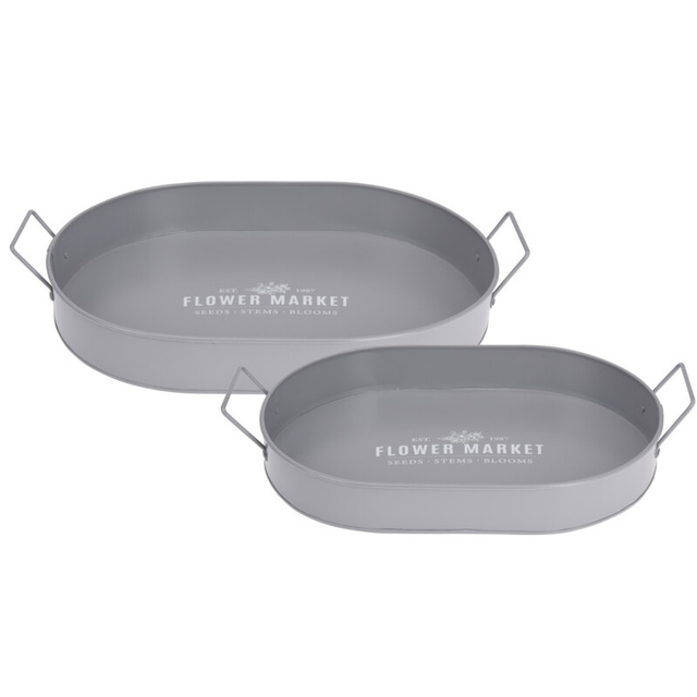 Tava pentru servire Botanical, cu manere late, metalica, 2 bucati