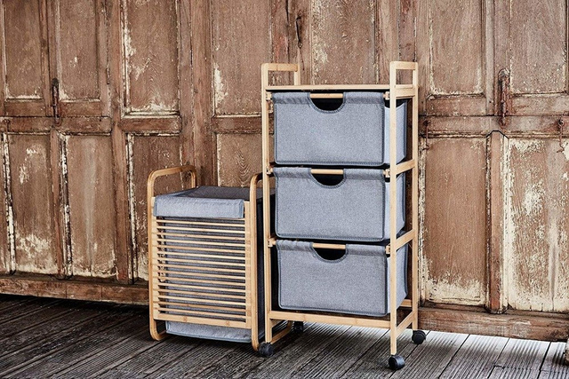 Cos de rufe cu suport și mânere din bambus, sac pentru rufe - 40 x 60 x 35 cm, WENKO