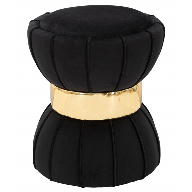 Taburet din velur cu detaliu auriu, 40 cm, gri