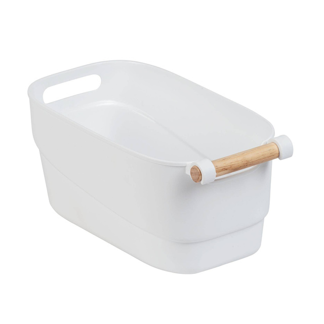 Recipient din plastic cu maner din lemn, alb, 14,5 x 12 x 27 cm, Wenko