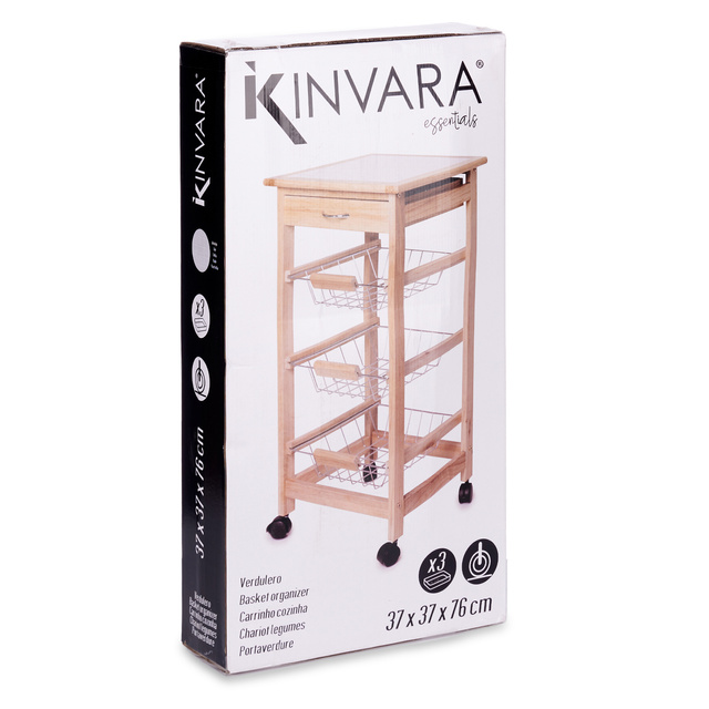 Vagonetă de bucătărie îngustă pe roți ESSENTIALS, 37 x 37 x 76 cm