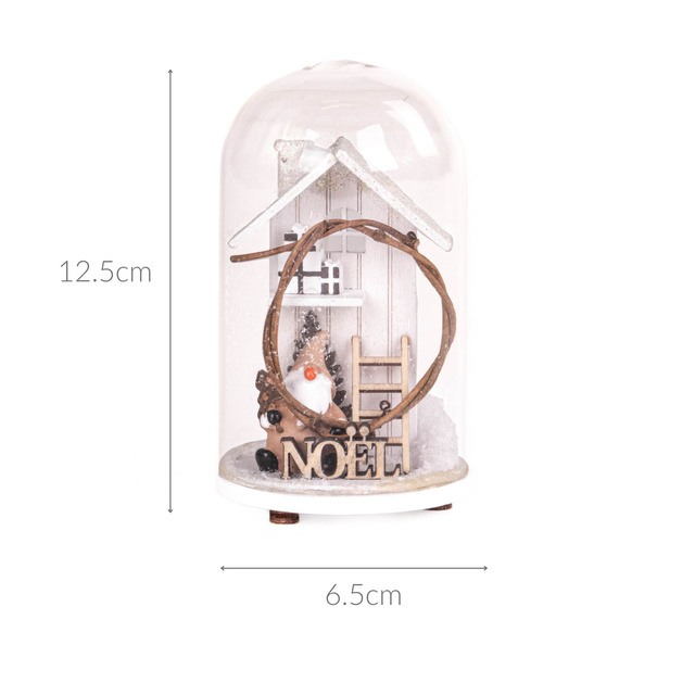 Sfera din sticlă cu ornament din lemn, 11 cm