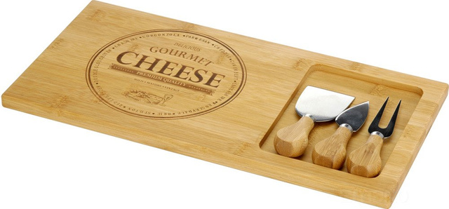 Placă din bambus pentru brânzeturi și gustări + 3 cuțite