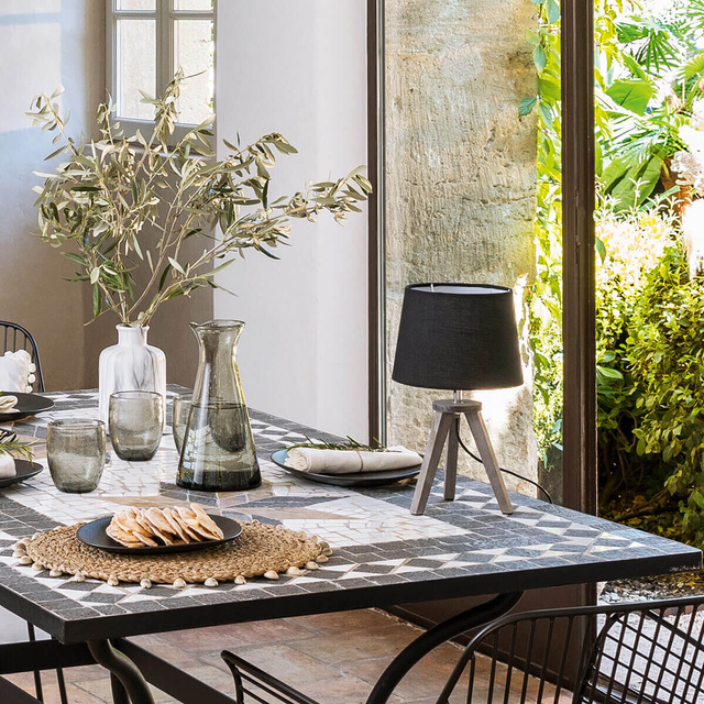 Lampa de masa MINI GRIS, picioare din lemn, 30 cm