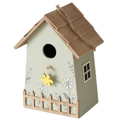 Cuib de lemn pentru pasari Kamille, model cu flori, inaltime 22 cm