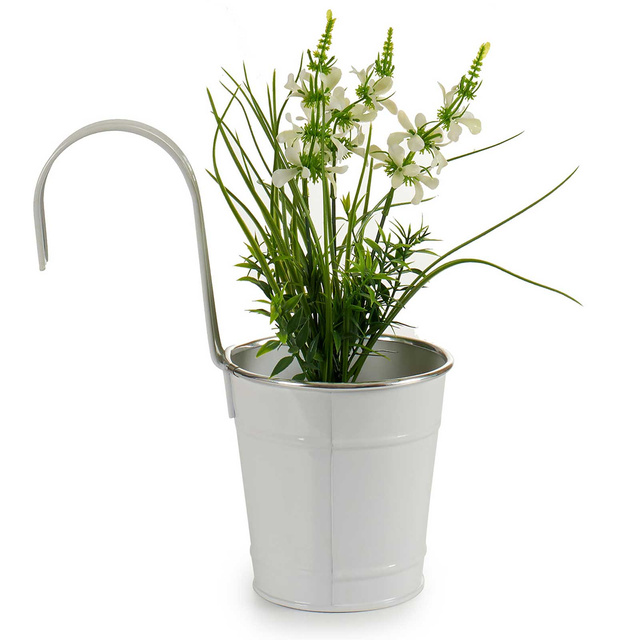 Ghiveci suspendat in forma de galeata, tabla, alb, Ø 13 cm