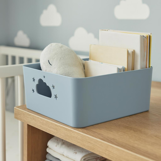 Coș de depozitare NEBULA cu mânere în formă de norișor și stea, înălțime 11 cm, albastru