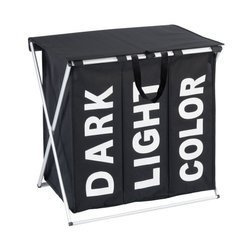 Coș mare de rufe blocabil TRIO TOP BLACK 118 l, 3 compartimente pentru haine murdare, WENKO