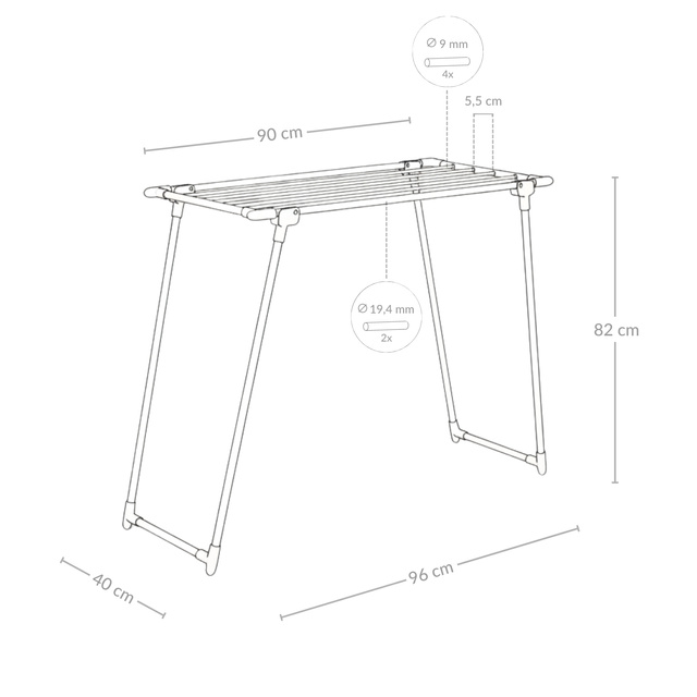 Uscător de rufe pentru cadă, îngust de 40 cm, FALLA