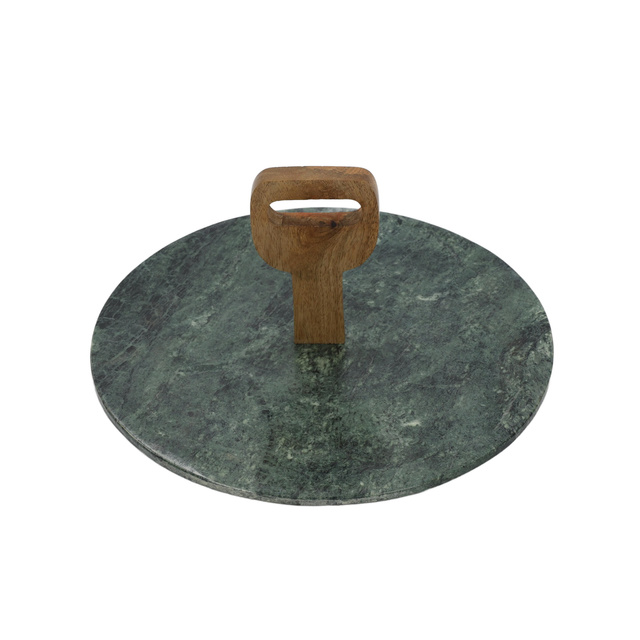 Tava de servire din marmura, Ø 30 cm, suport din lemn