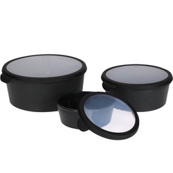 Containere pentru alimente rotunde din plastic, 3 bucăți de dimensiuni diferite.