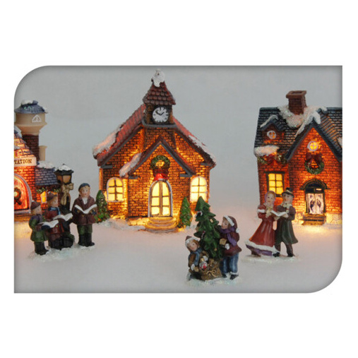 Set figurine, sat de Craciun cu iluminare LED, 9 elemente