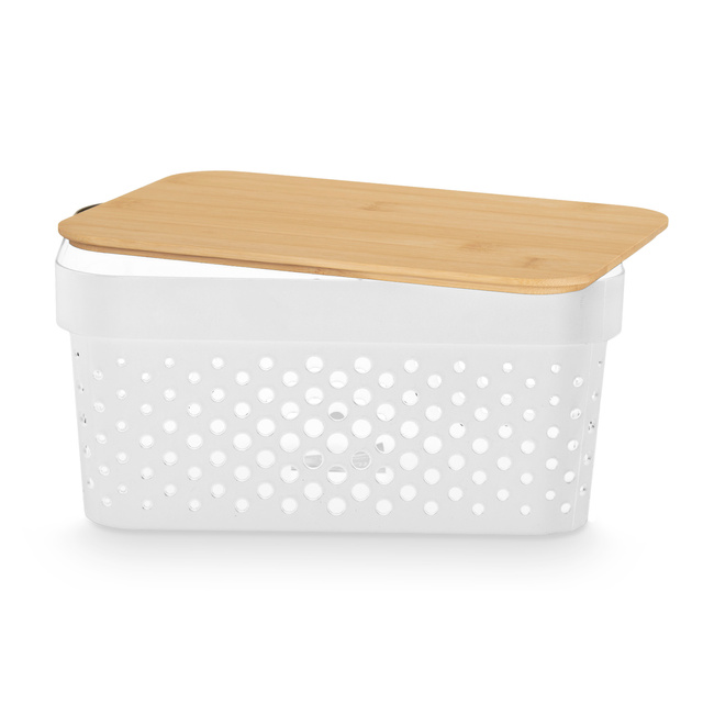 Recipient din plastic cu capac din bambus, 26 x 17,5 x 12,5 cm