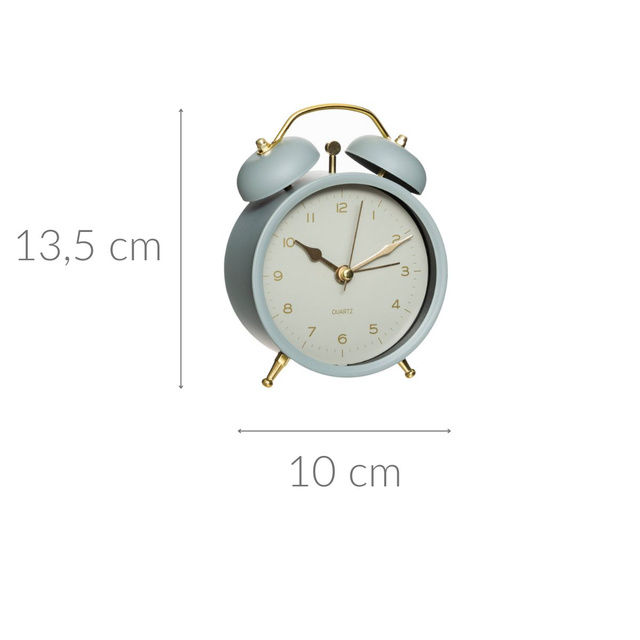 Ceas de masa cu alarma cu limbii aurii, albastru deschis, 10 x 5,5 x 13,5 cm